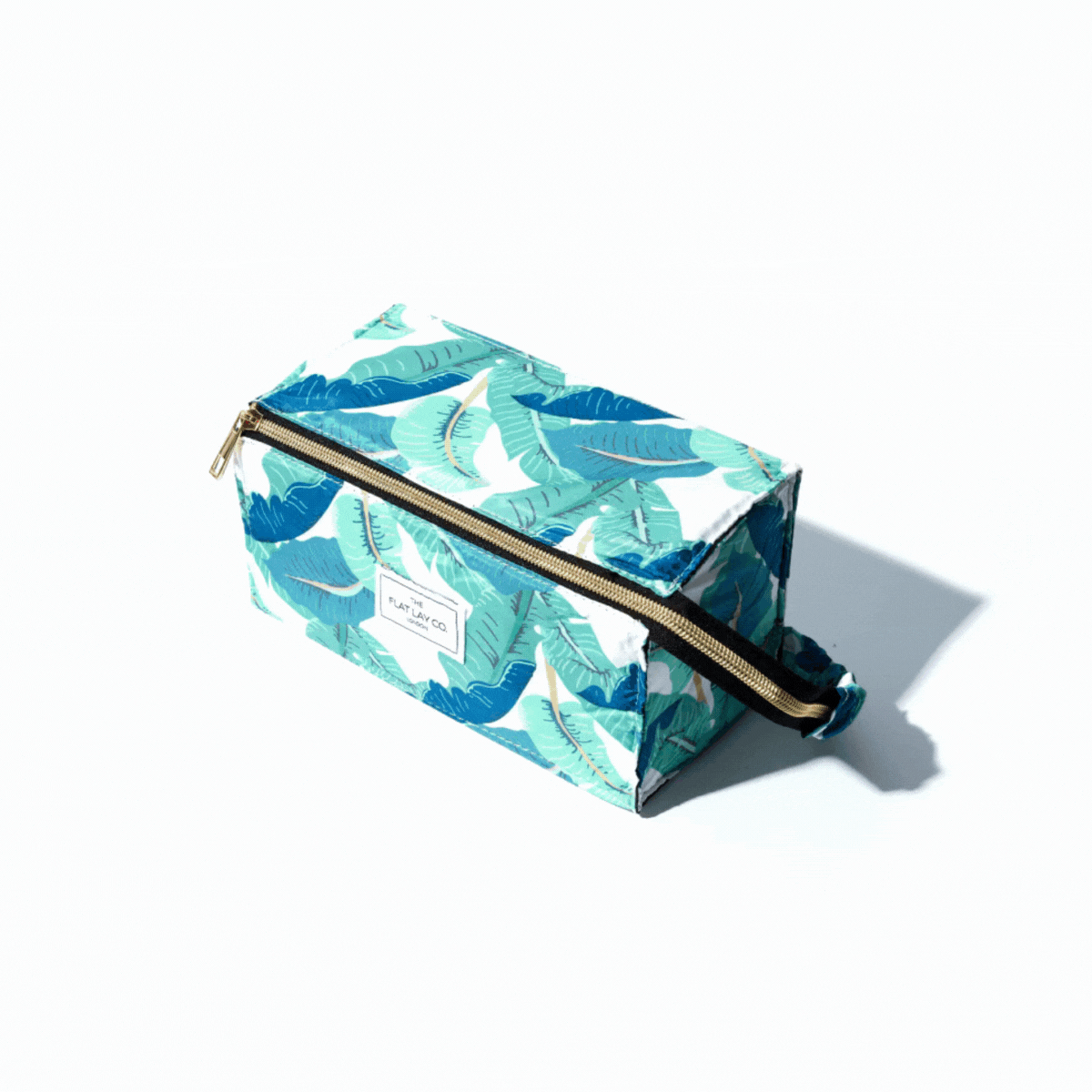 Tropical Leaves Open Flat Makeup Box Bag and Tray