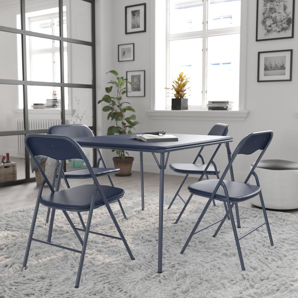Bizchair 5 Piece Black Folding Card Table and Chair Set