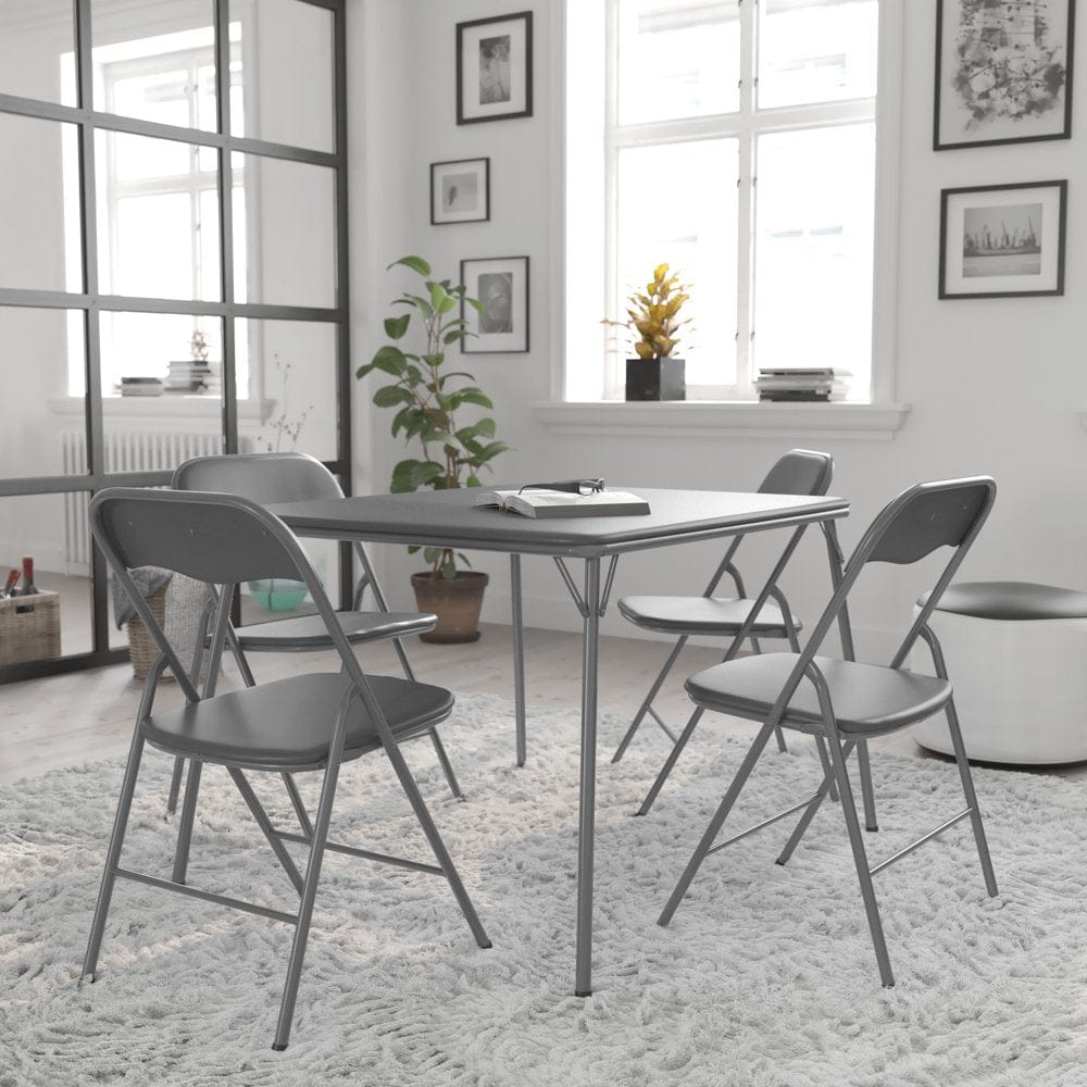 Bizchair 5 Piece Black Folding Card Table and Chair Set
