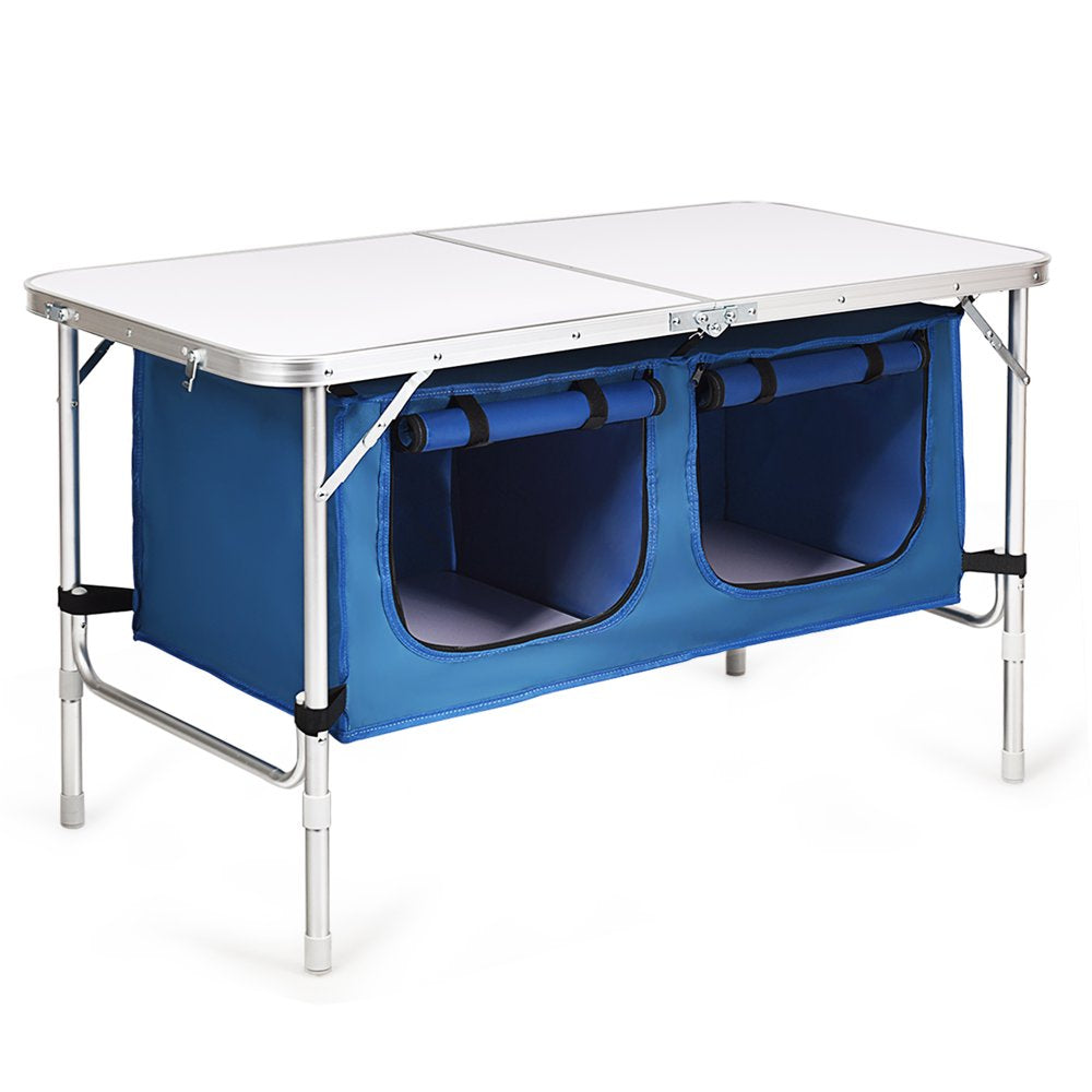 Costway Adjustable Camping Table Aluminum W/ Storage Organizer Grey