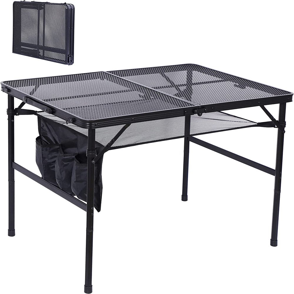 Nice C Folding Table Adjustable Height, Portable Camping Table with Mesh Bag Lightweight, with Carry Handle for Outdoor, Beach, Picnic, Festival, Indoor, Office (23.7” X 15.8” X 10.7”/22.3” Black)