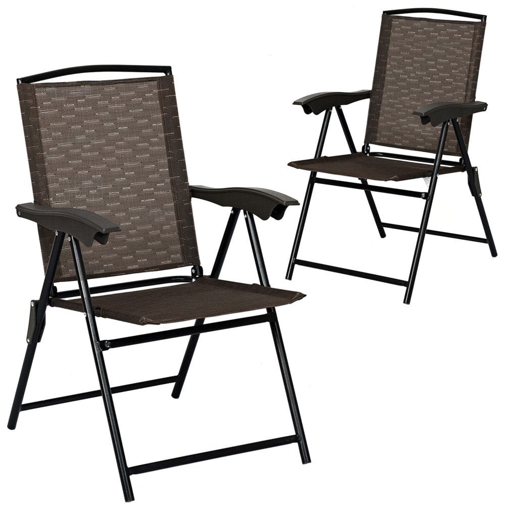 Gymax 2PCS Folding Sling Chairs Steel Armrest Patio Camping W/Adjustable Back
