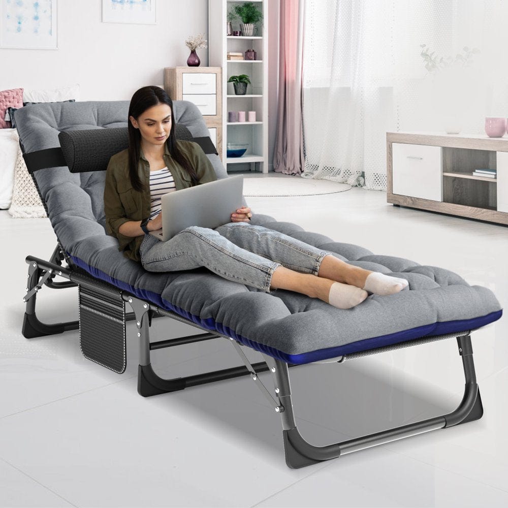 MOPHOTO 75" Adult Camping Cot Folding Cot, Portable Heavy Duty Sleeping Bed, Outdoor Patio Folding Bed with Pad