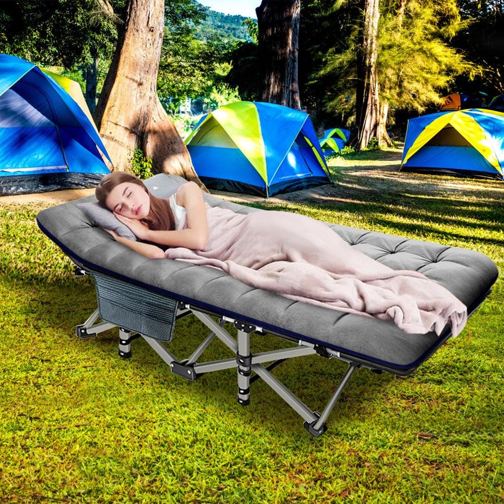 MOPHOTO 75" Adult Camping Cot Folding Cot, Portable Heavy Duty Sleeping Bed, Outdoor Patio Folding Bed with Pad