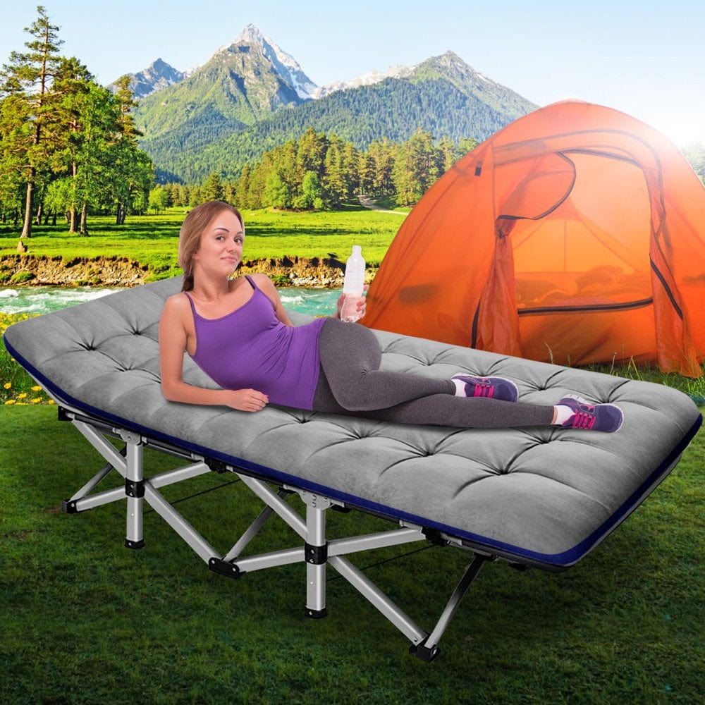 MOPHOTO 75" Adult Camping Cot Folding Cot, Portable Heavy Duty Sleeping Bed, Outdoor Patio Folding Bed with Pad