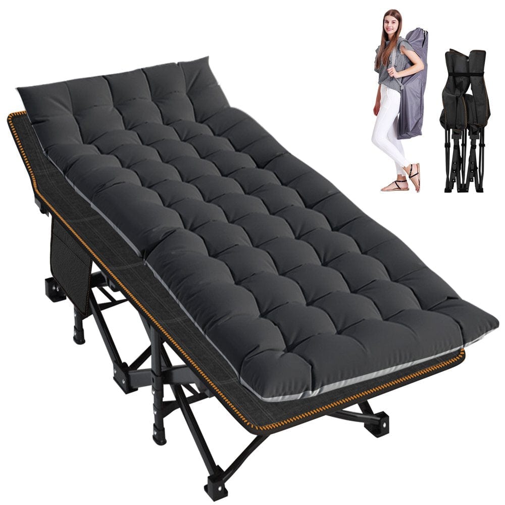 MOPHOTO 75" Adult Camping Cot Folding Cot, Portable Heavy Duty Sleeping Bed, Outdoor Patio Folding Bed with Pad