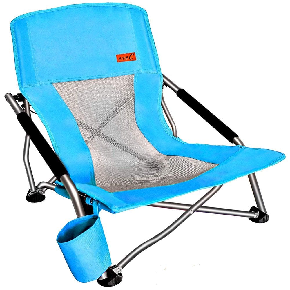 Nice C Low Beach Camping Folding Chair, Ultralight Backpacking Chair with Cup Holder & Carry Bag Compact & Heavy Duty Outdoor, Indoor(2 Pack of Blue)