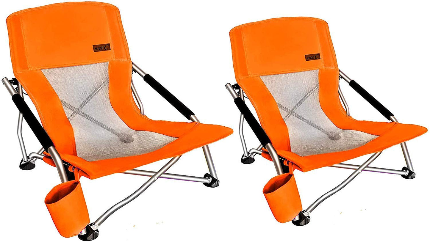 Nice C Low Beach Camping Folding Chair, Ultralight Backpacking Chair with Cup Holder & Carry Bag Compact & Heavy Duty Outdoor, Indoor(2 Pack of Blue)