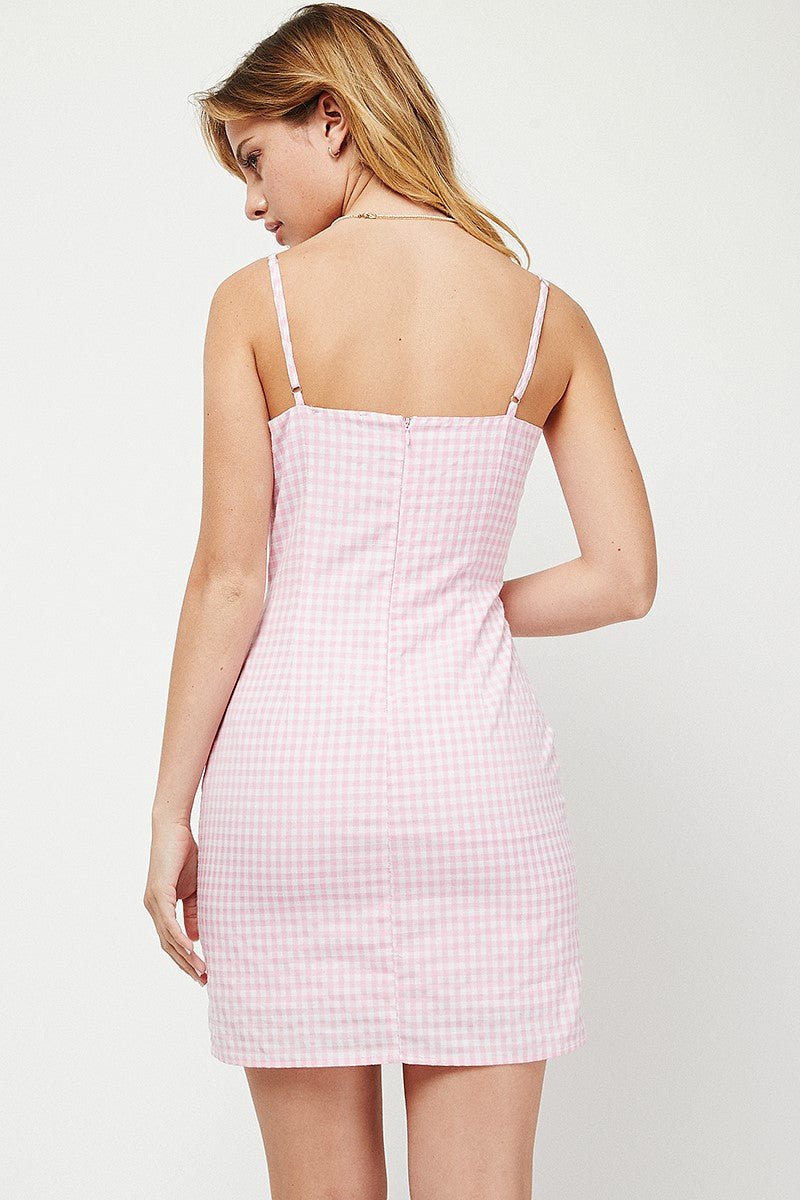 Square Neckline Gingham Mini Dress