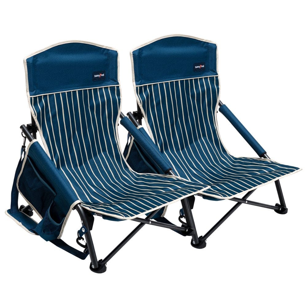 Sunnyfeel 2Pcs Low Beach Camping Folding Chair with Cup Holder,Carry Bag Compact & Heavy Duty for Adults 300 LBS