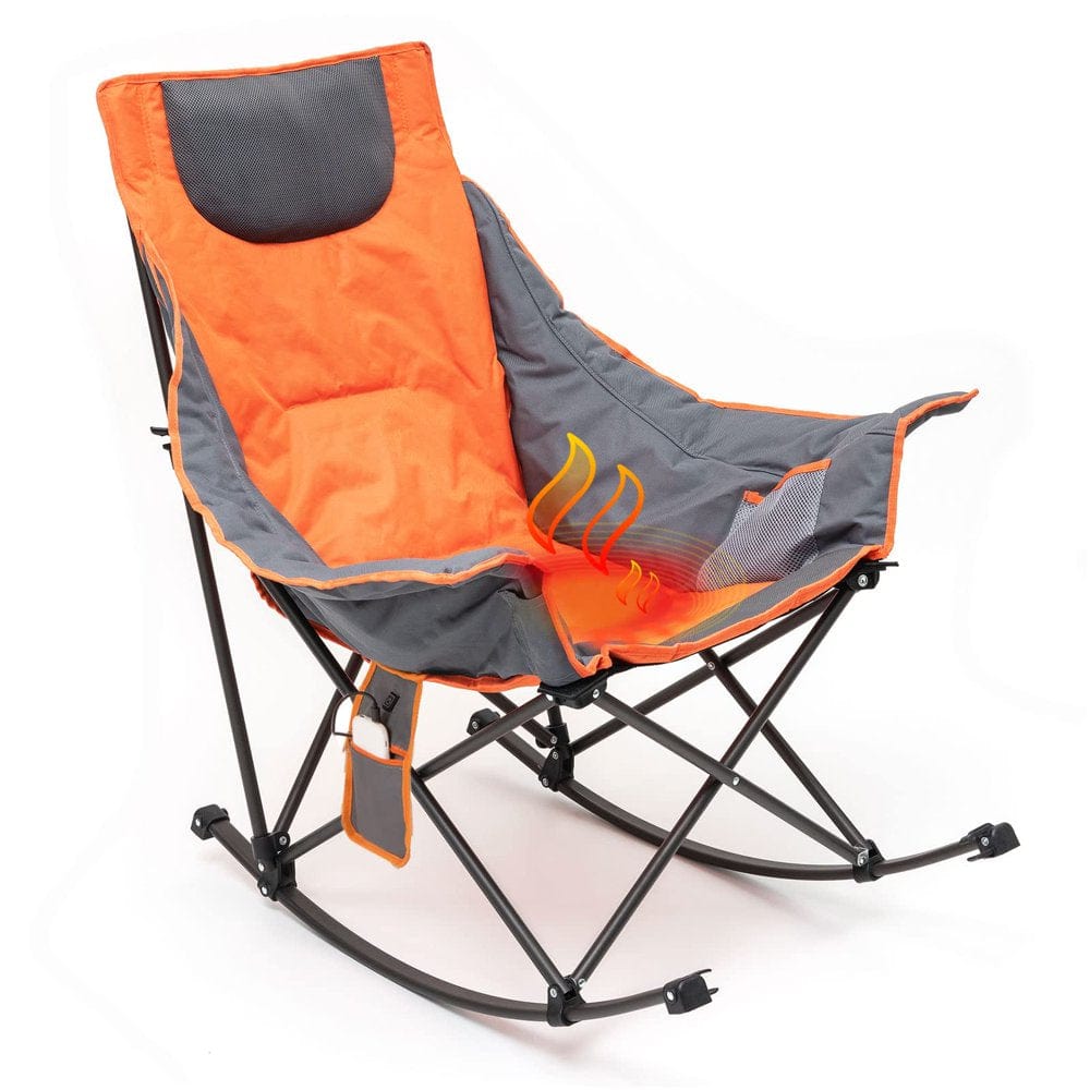 Sunnyfeel Camping Rocking Chair for Adults, Luxury Padded Recliner, Oversized Folding Rocker Lawn Chair (Blue)