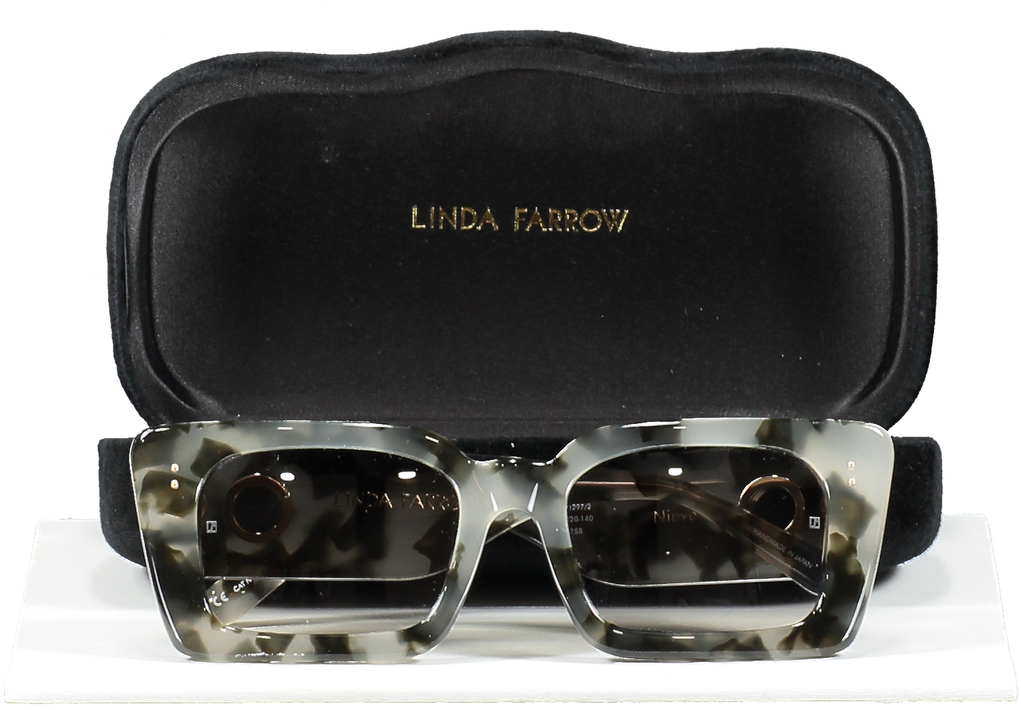 Linda Farrow Nieve Rectangular Sunglasses In Black And Grey Tortoiseshell in case