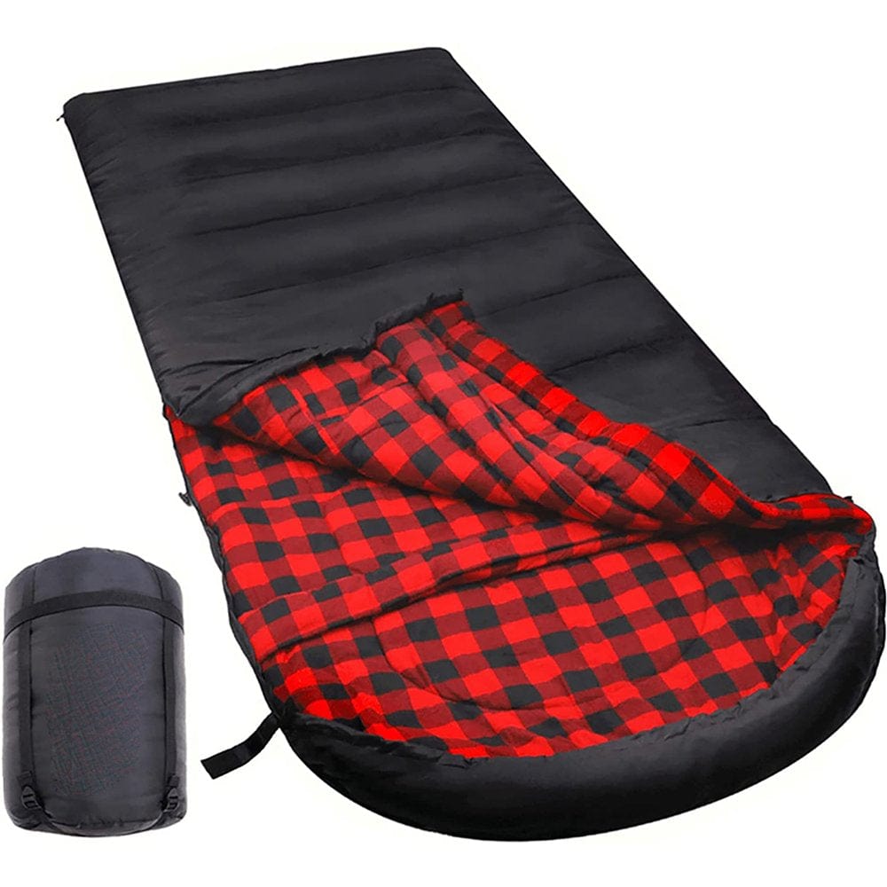 0 Degree Sleeping Bag 100% Cotton Flannel Cold Weather Sleeping Bag Winter Extra Large for Adults Big and Tall Mens Xl Xxl Wide Warm,With Compression Sack