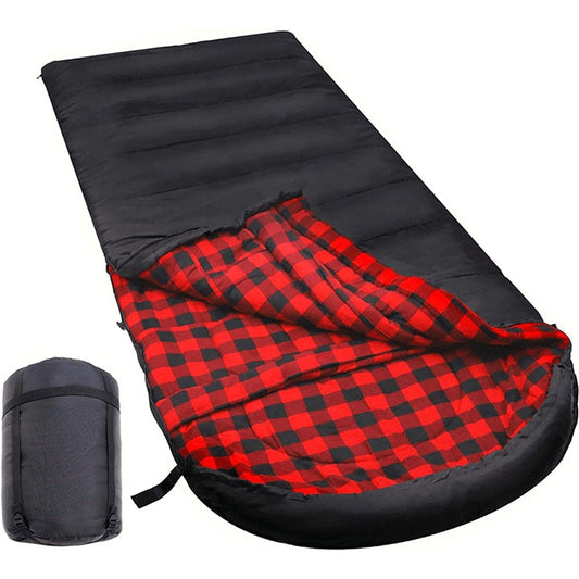 0 Degree Sleeping Bag 100% Cotton Flannel Cold Weather Sleeping Bag Winter Extra Large for Adults Big and Tall Mens Xl Xxl Wide Warm,With Compression Sack