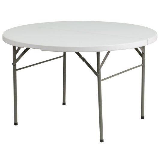 Flash Furniture 4-Foot round Bi-Fold Granite White Plastic Banquet and Event Folding Table with Carrying Handle
