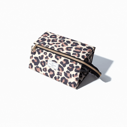 Leopard Print Open Flat Makeup Box Bag and Tray