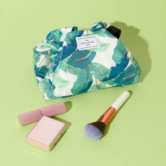 Tropical Leaves Full Size Flat Lay Makeup Bag