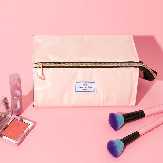 Blush Pink Open Flat Makeup Box Bag and Tray