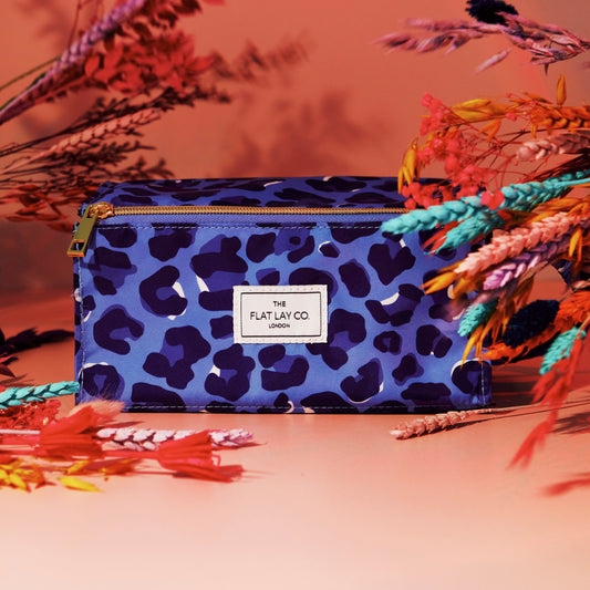 Blue Leopard Open Flat Makeup Box Bag and Tray