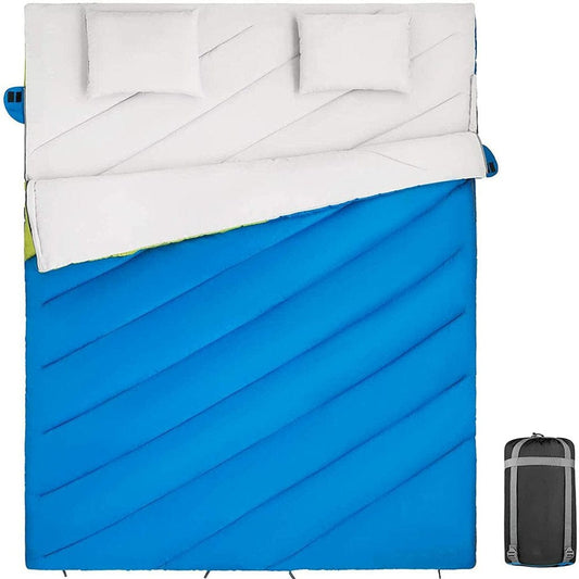 3-In-1 Xl Queen Double 2 Person Sleeping Bag with 2 Pillows for Family, Couple, Adult, Oversize Lightweight Waterproof Warm Weather Sleeping Bag for Camping, Hiking, Backpacking, Blue