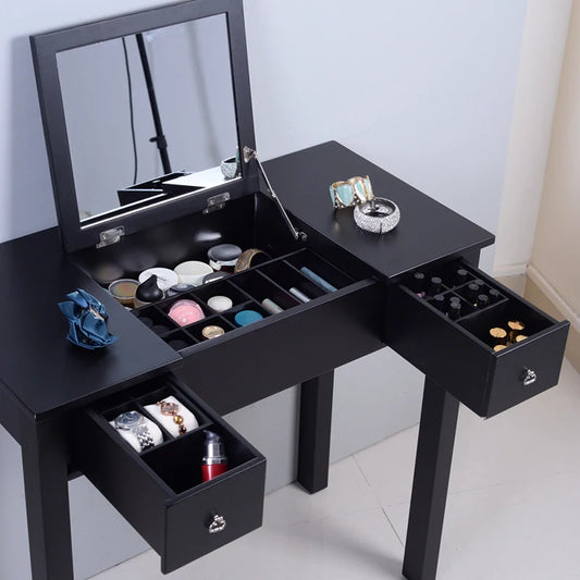 31.5" Black Accent Vanity Table with Flip-Top Mirror and 2 Drawers