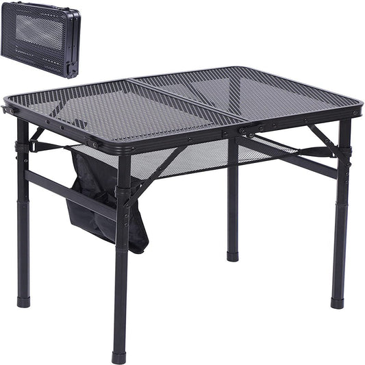 Nice C Folding Table Adjustable Height, Portable Camping Table with Mesh Bag Lightweight, with Carry Handle for Outdoor, Beach, Picnic, Festival, Indoor, Office (23.7” X 15.8” X 10.7”/22.3” Black)