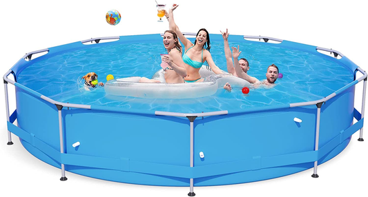 PIAOMTIEE 12’ X 30” Swimming Pool above Ground, Metal Frame round Pool 12 FT for Backyard Outdoor, Blue