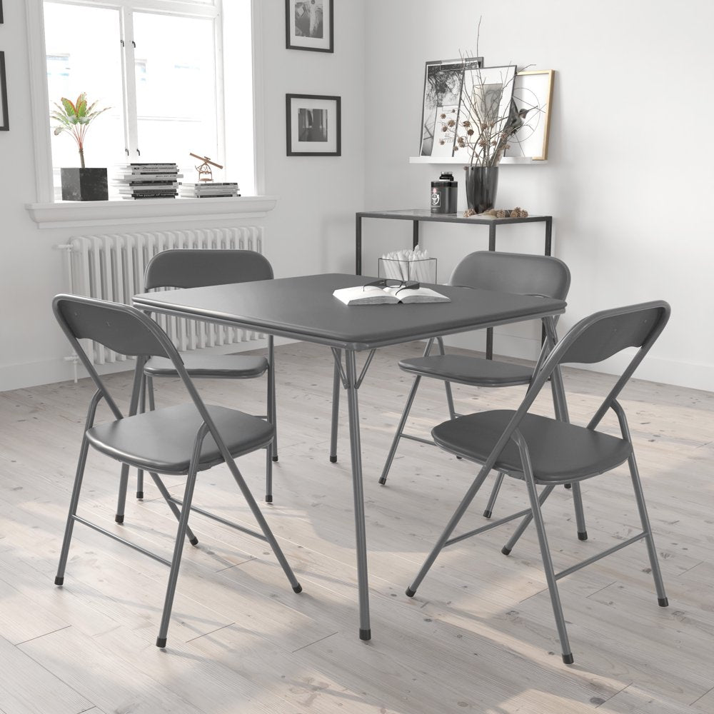Emma + Oliver 5 Piece Black Folding Game Room Card Table and Chair Set