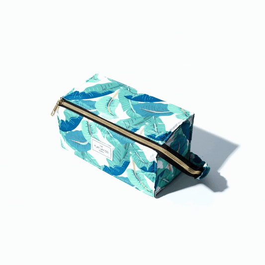 Tropical Leaves Open Flat Makeup Box Bag and Tray