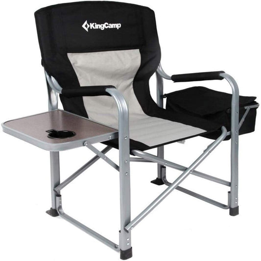 Kingcamp Heavy Duty Camping Chairs Folding Director Chairs Oversize Padded Seat with Side Table Cooler Bag for Adult Black