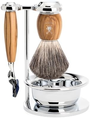 MÜHLE VIVO Olive Wood 4-Piece Pure Badger 5-Blade Razor Shaving Set