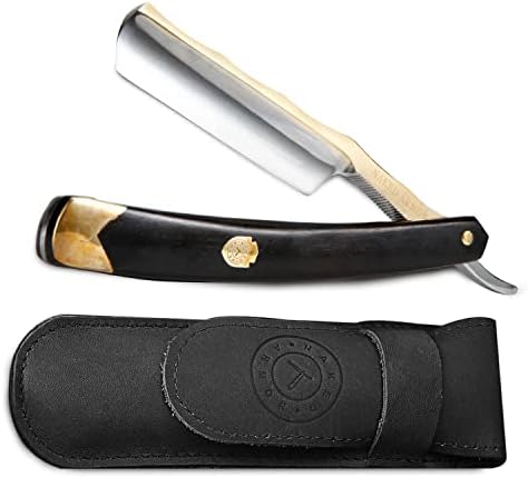 Gold Stainless Steel Straight Razor - Shave Ready Straight Edge Razor, Stainless Steel + Ebony Straight Razor for Men, Barber Approved Straight Razor, Mens Straight Razor, Leather Case, Close Shave