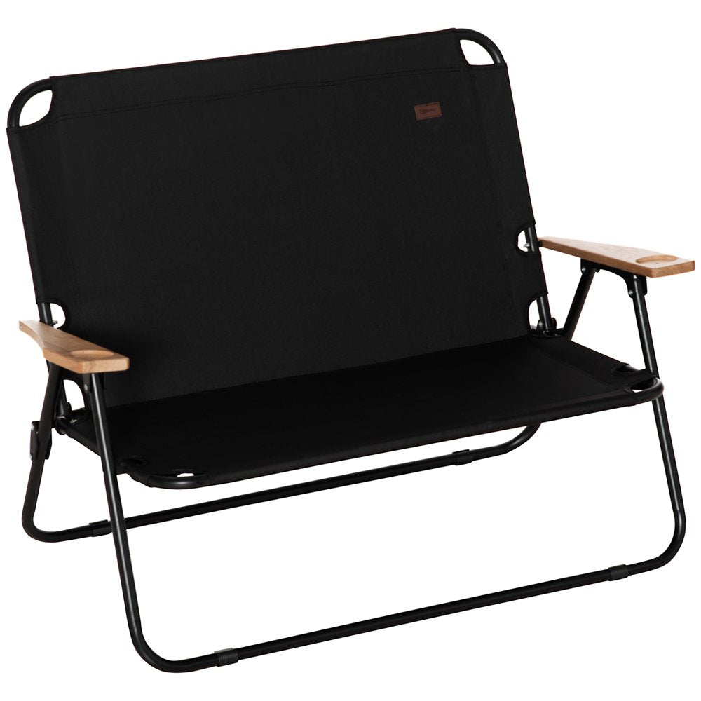 Outsunny Portable Folding Double Camping Chair Cup Holder, Loveseat for 2 Person, Outdoor Chair with Wood Armrest Beach Travel, Blue