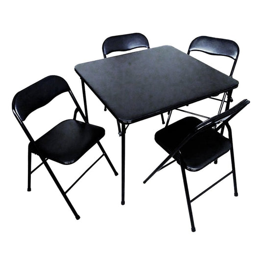 5 Piece Folding Card Table Set in Black, Plastic Development Group