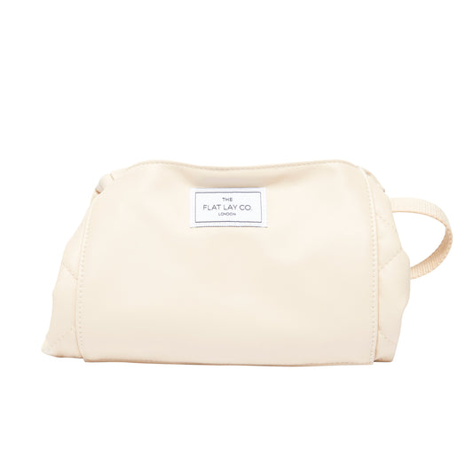 Monochrome Cream Leather Full Size Flat Lay Makeup Bag