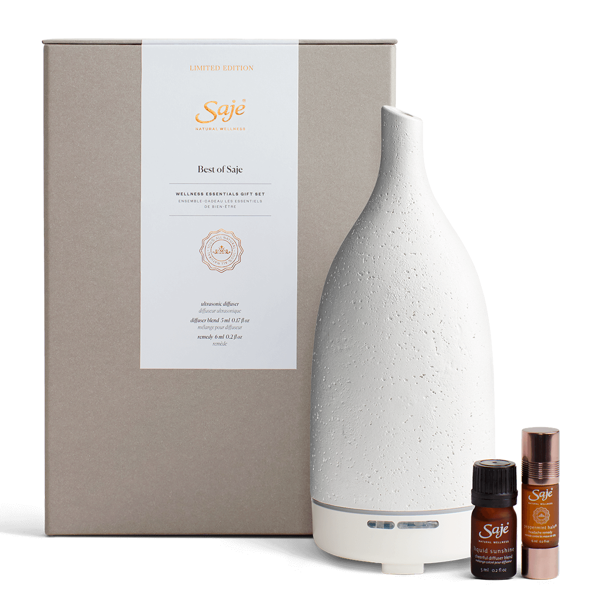 Saje Best of Saje Kit Aroma Om Liquid Sunshine Peppermint Halo Remedy 3pcs NEW