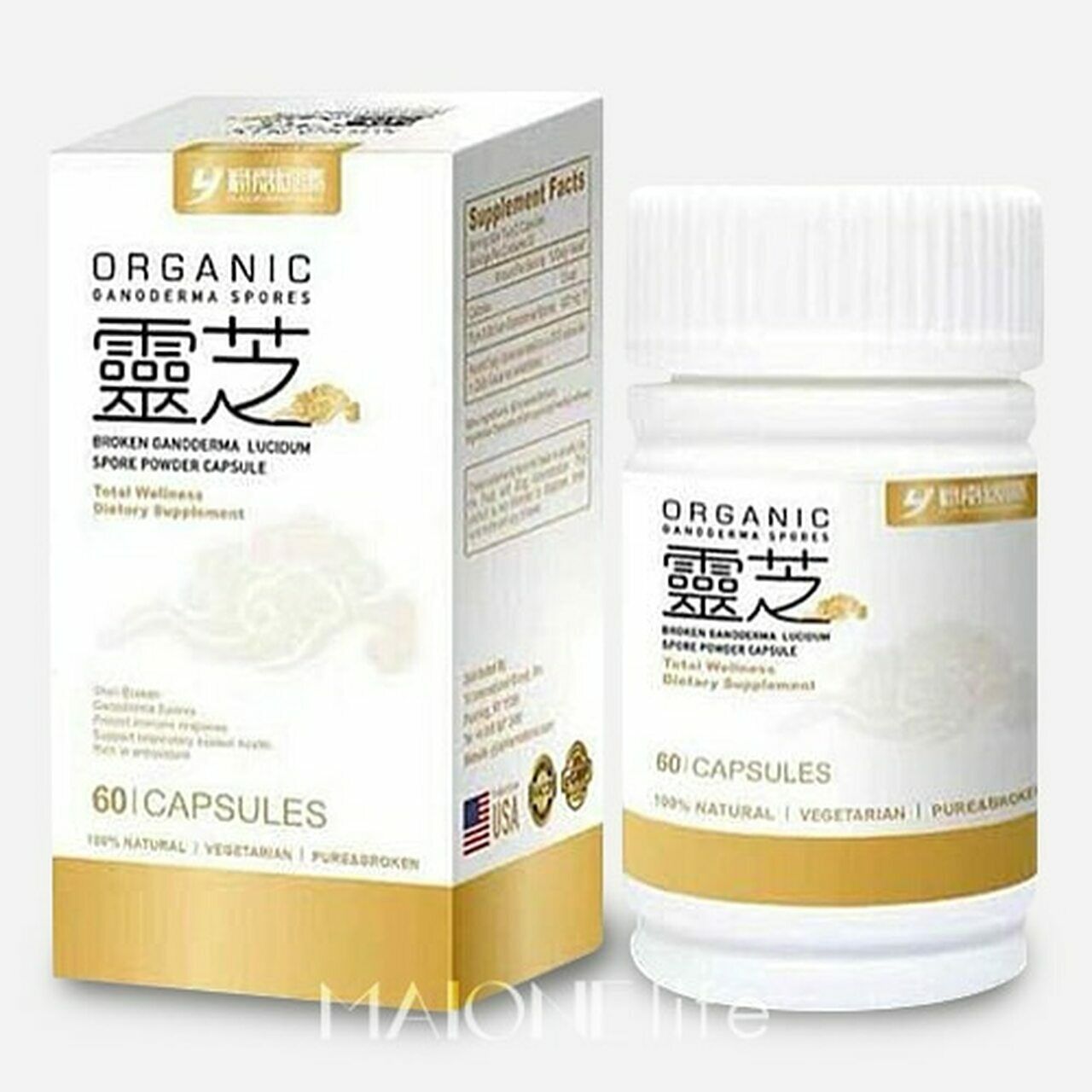 Maione Organic Broken Ganoderma Lucidum Spores Vegetarian Natural 60 caps NEW