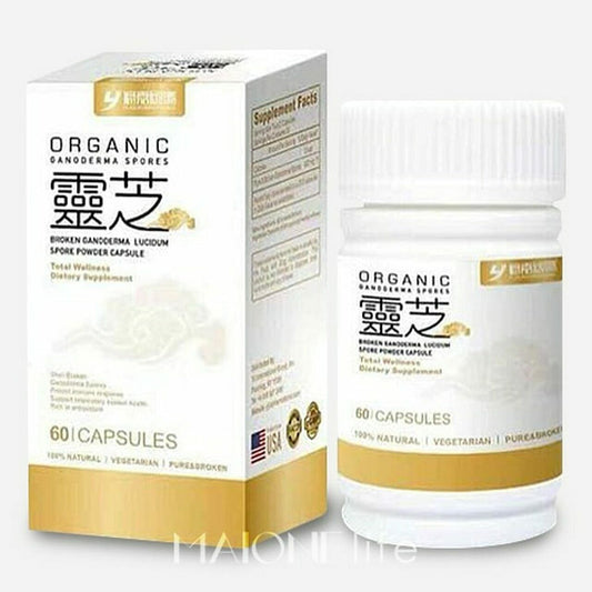 Maione Organic Broken Ganoderma Lucidum Spores Vegetarian Natural 60 caps NEW