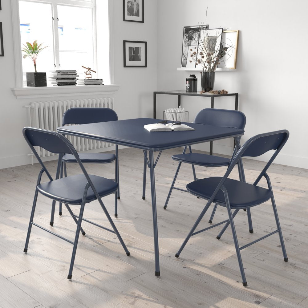 Emma + Oliver 5 Piece Black Folding Game Room Card Table and Chair Set