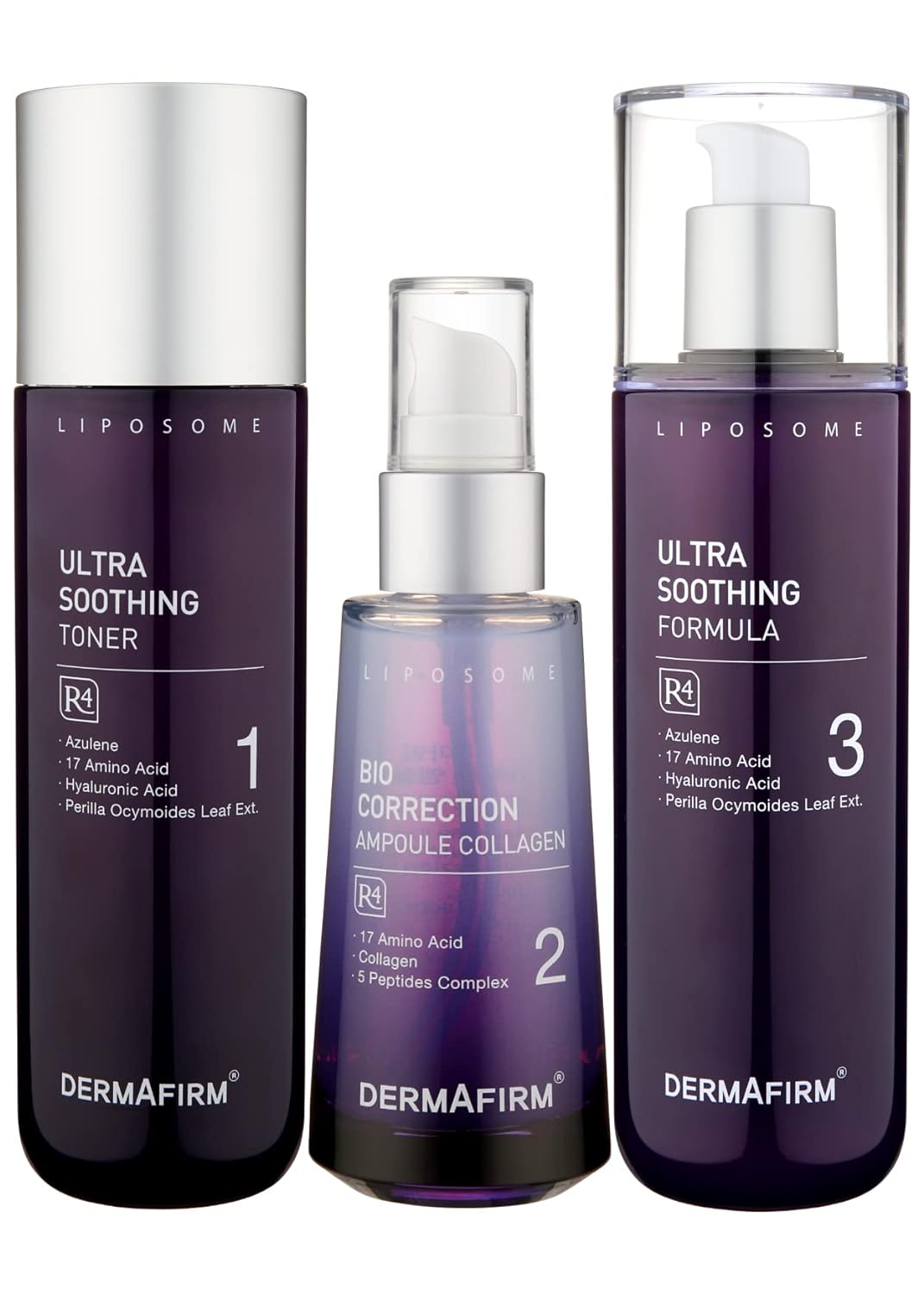 DERMAFIRM R4 Ultra Soothing Toner, Bio Correction Ampoule Collage, and Ultra Soothing Formula