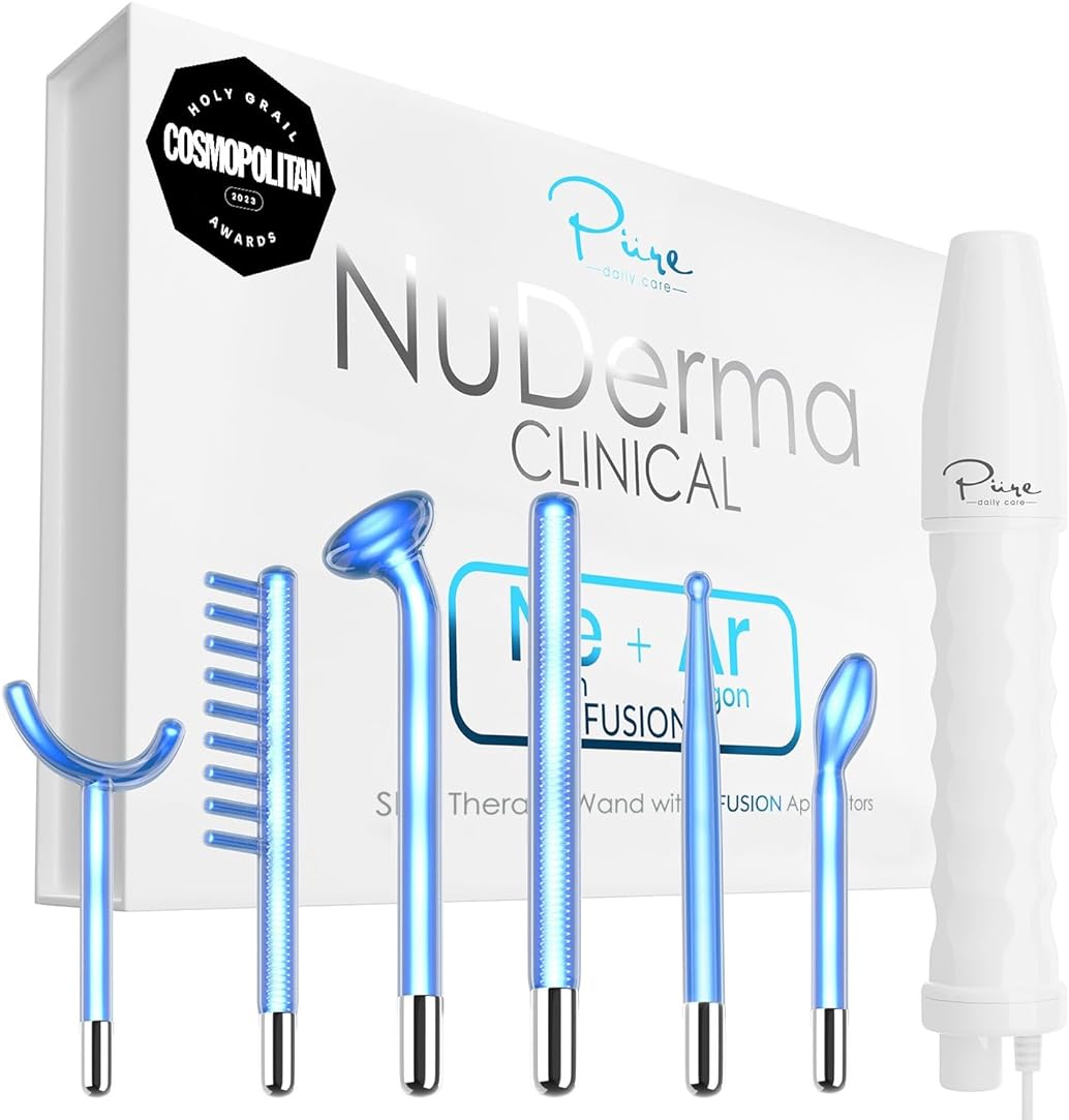 NuDerma Clinical Skin Therapy Wand - Portable Skin Therapy Machine w 6 Fusion Neon + Argon Wands Ð Anti Aging - Clarifying - Skin Tightening & Radiance - Wrinkle Reducing