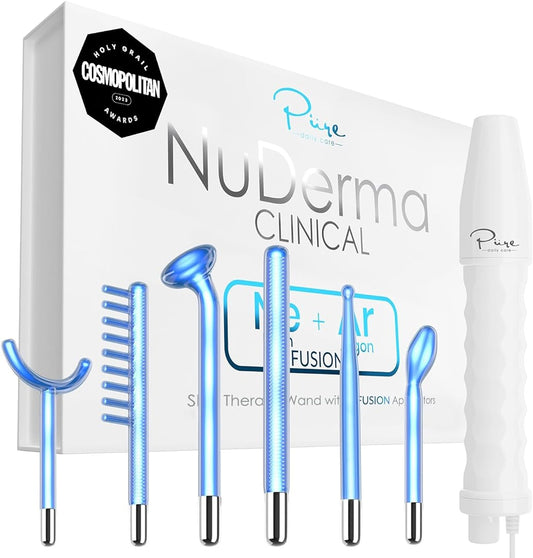 NuDerma Clinical Skin Therapy Wand - Portable Skin Therapy Machine w 6 Fusion Neon + Argon Wands Ð Anti Aging - Clarifying - Skin Tightening & Radiance - Wrinkle Reducing