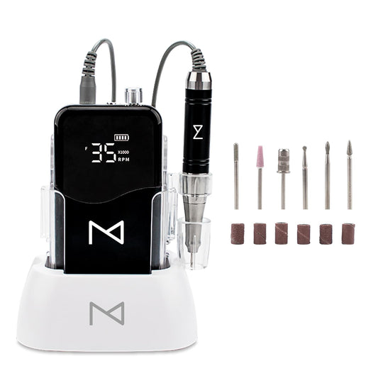 M - Professional 2 in 1 Cordless Rechargeable & Desktop Portable 35000 RPM HD Display Coreless Motor Acetone Resistant Manicure E File Nail Drill Machine (Black)