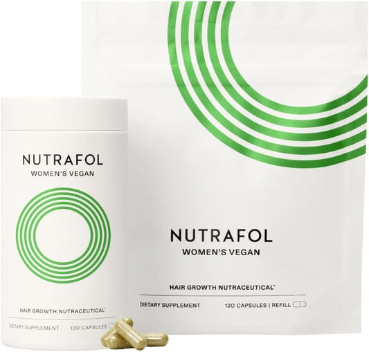 Nutrafol Women's Vegan Hair Growth Supplements, Plant-based, Ages 18-44, Clinically Tested for Visibly Thicker, Stronger Hair, Dermatologist Recommended - 2 month supply, 1 Bottle, 1 Pouch