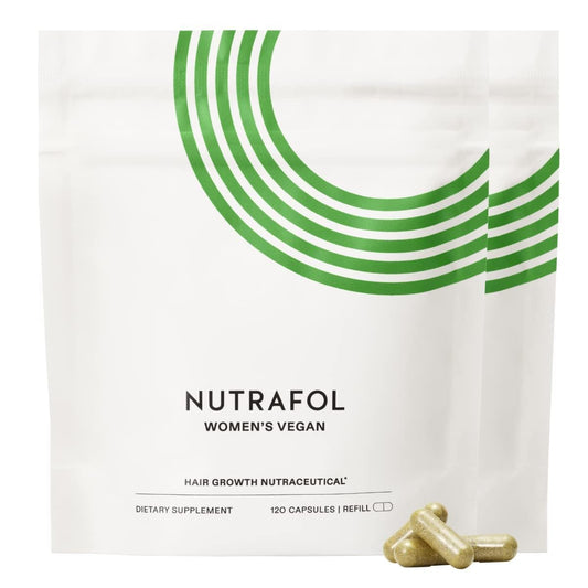 Nutrafol Women's Vegan Hair Growth Supplements, Plant-based, Ages 18-44, Clinically Tested for Visibly Thicker, Stronger Hair, Dermatologist Recommended - 2 month supply, 2 Refill Pouches