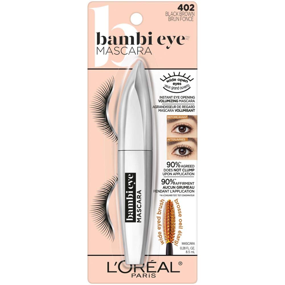 L��Or��al Paris Cosmetics Bambi Eye Washable Mascara, Lasting Volume, Black Brown, 0.28 fl. oz.