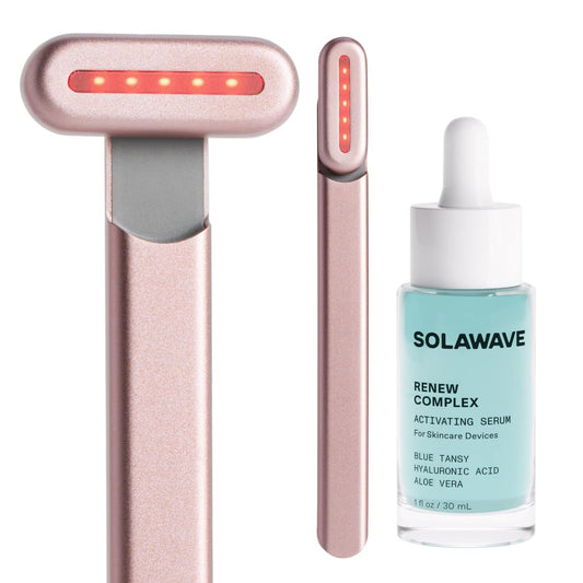 Solawave 4-in-1 Facial Wand and Renew Complex Serum Bundle | Red Light Therapy for Face and Neck | Microcurrent Facial Device for Anti-Aging | Face Massager with Anti-Wrinkle Serum
