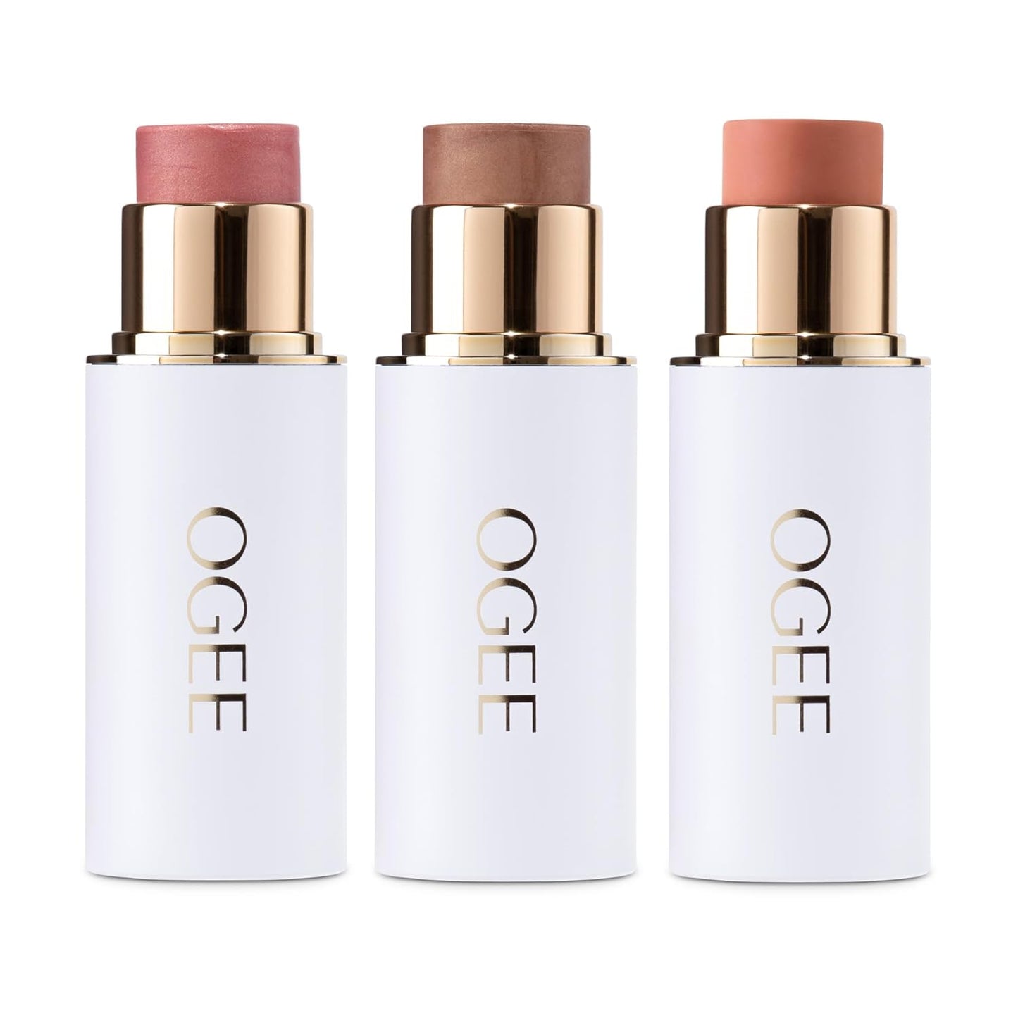 Ogee Face Stick Trio - Golden Contour Stick Makeup Collection - Certified Organic Bronzer, Blush Stick, and Highlighter Stick for a Flawless Look