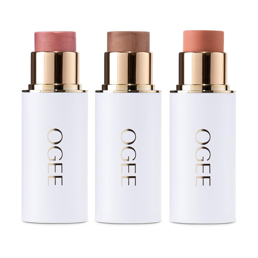 Ogee Face Stick Trio - Golden Contour Stick Makeup Collection - Certified Organic Bronzer, Blush Stick, and Highlighter Stick for a Flawless Look