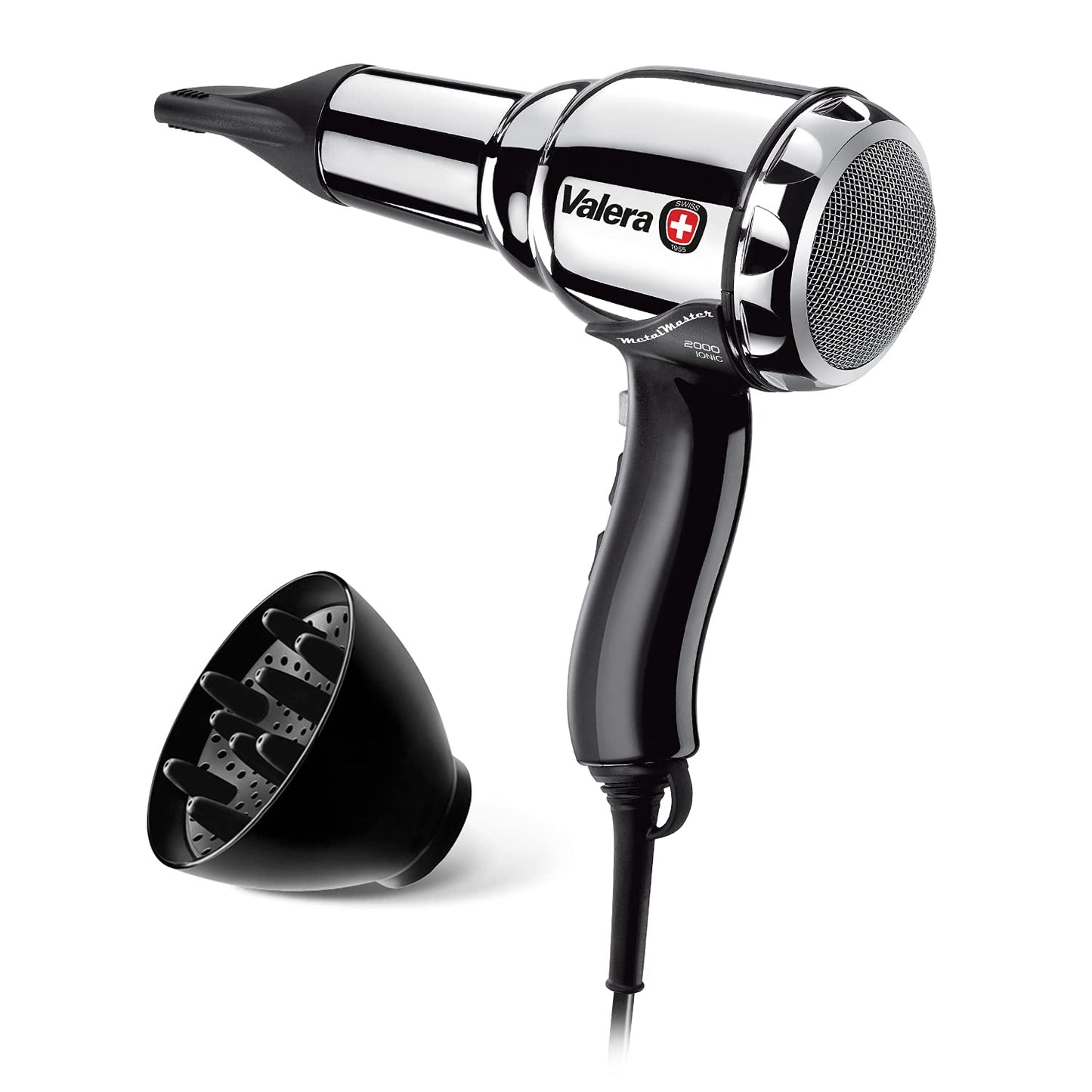 Valera 1600W Swiss Metal Master, Professional Hair Dryer (AC Motor) with ion Generator, Chrome-Plated, Metallic Professional Blow Dryer, Ionic Hair Dryer with Nozzle, Curl Diffuser & Storage Pouch